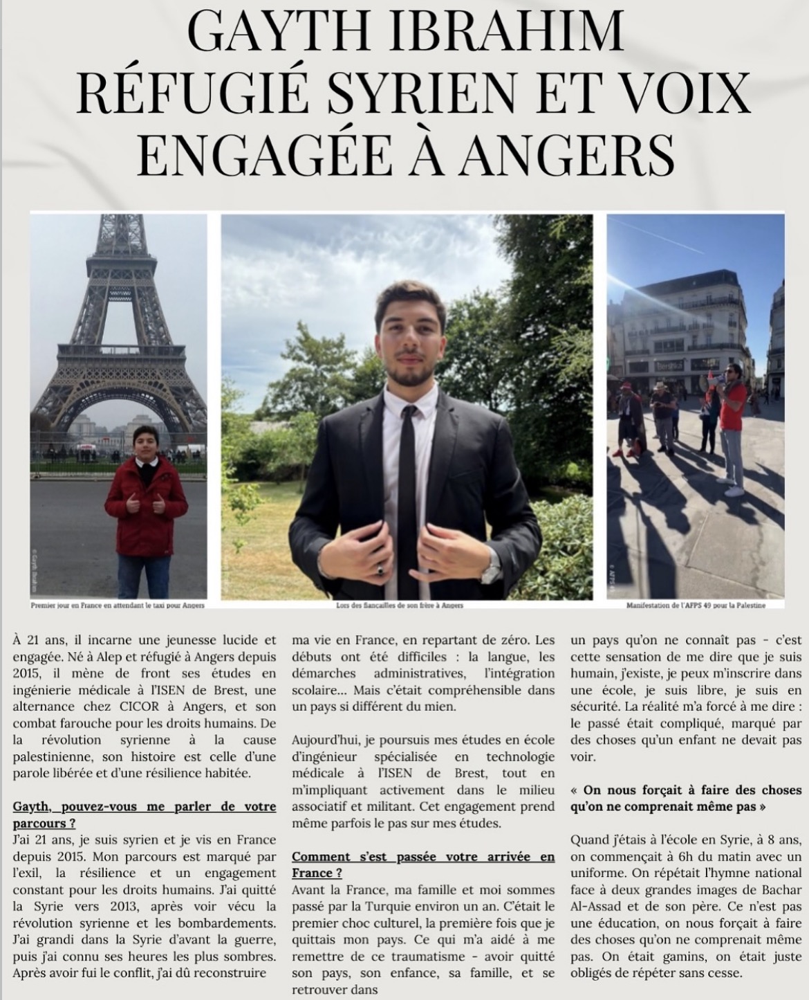 Réfugié syrien et voix engagé à Angers